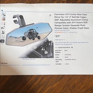 Evermotor UTV Center Rear View Mirror
